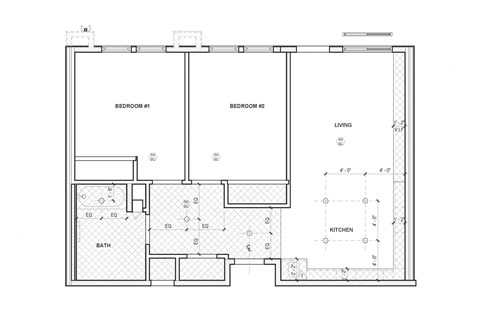 Floor plan for 2 beds, 1 bath, 828 sqft